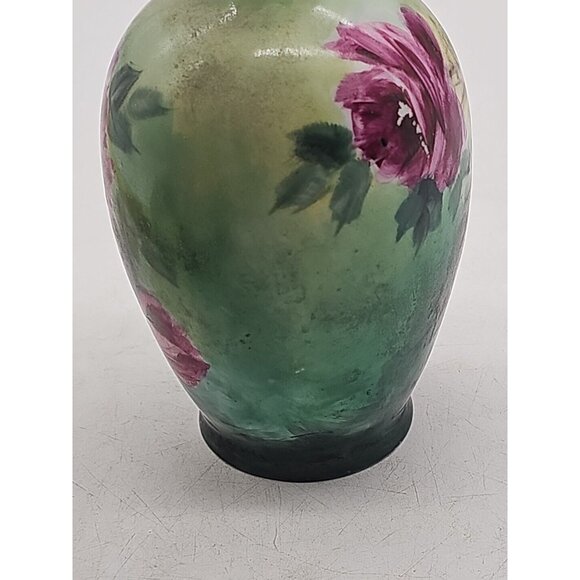 Antique FOSTORIA/WESTMORELAND Milk Glass Hand Painted RED ROSE Bulbous Vase - Picture 6 of 7